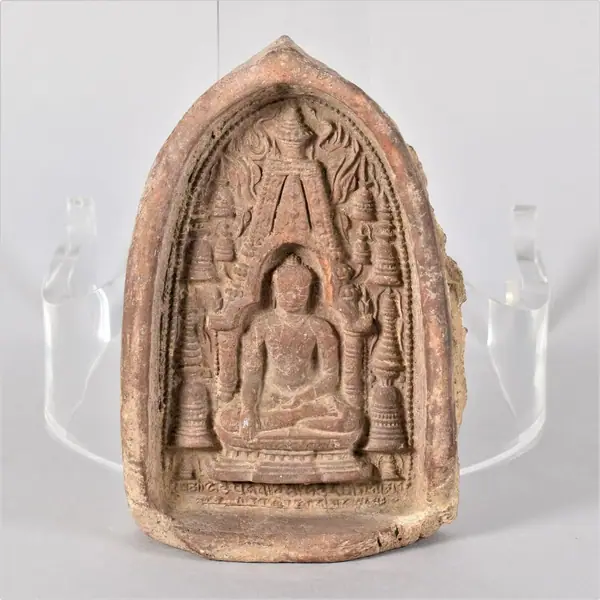 Votive tablet with seated Buddha, terracotta, Pagan, Burma