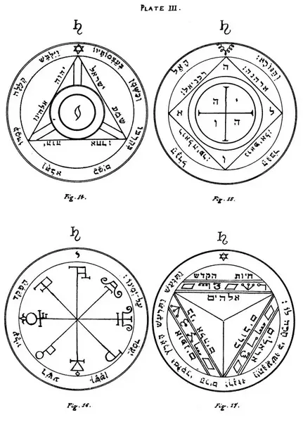 Pentacles of Saturn (Plate III, The Key of Solomon the King, 1888)