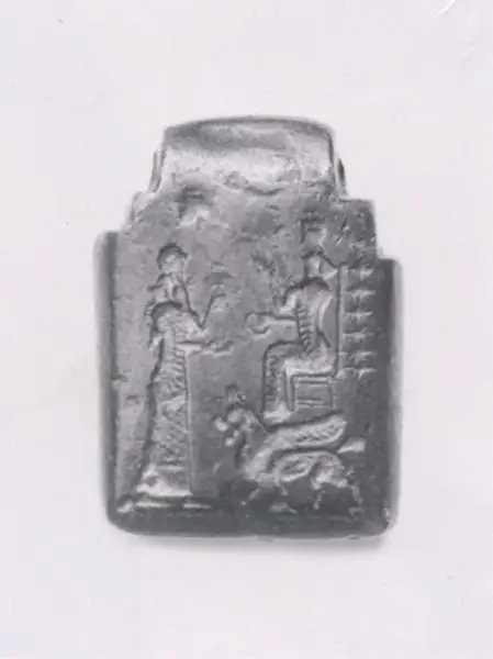Amulet with fighting demons; on reverse: Ishtar enthroned and worshiper