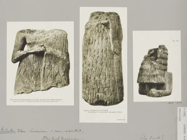 Three statuettes, Votive, Sumerian, C. 3,000-2,800 B.C. London, British Museum