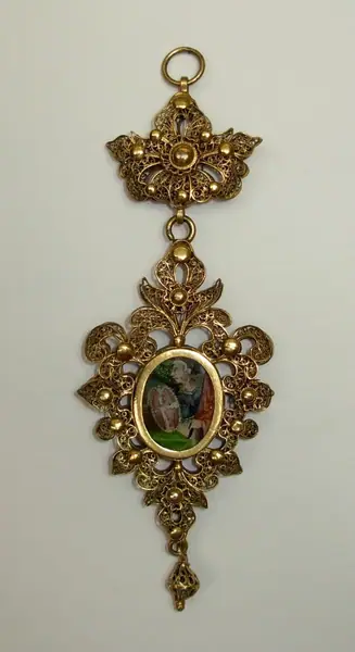 Silver-gilt filigree pendant containing religious paintings reverse-painted on glass, Lucerne and Schwyz (Swit