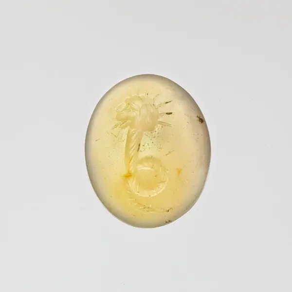 Chalcedony intaglio: Lion-headed serpent