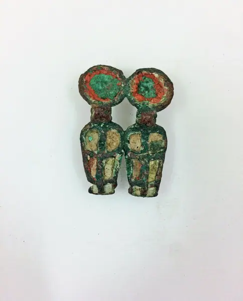 Amulet or figure fitting, inlaid copper alloy, Egypt, possibly Late Period or Ptolemaic Period