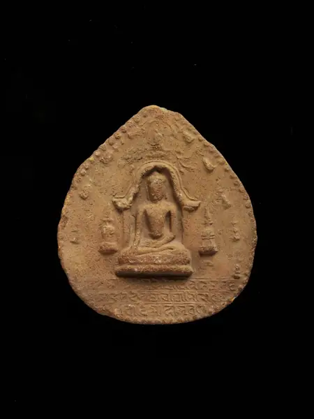 Votive tablet, Seated Buddha, terracotta, Burma