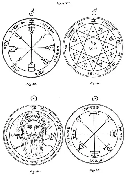 Pentacles of Mars and the Sun (Plate VII, The Key of Solomon the King, 1888)