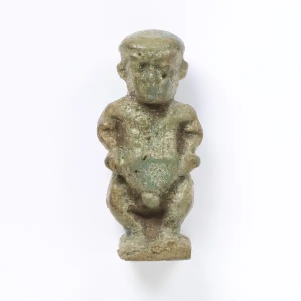 Pataikos amulet, green glazed composition, Egypt, Late or Ptolemaic Period