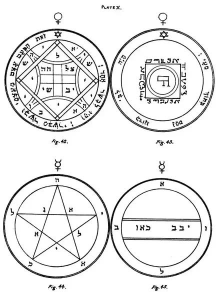 Pentacles of Venus and Mercury (Plate X, The Key of Solomon the King, 1888)