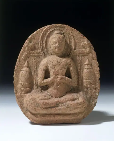 A votive seal with a seated Buddha expounding the law, terracotta, Pyu, Prome, Burma, 9th-10th century