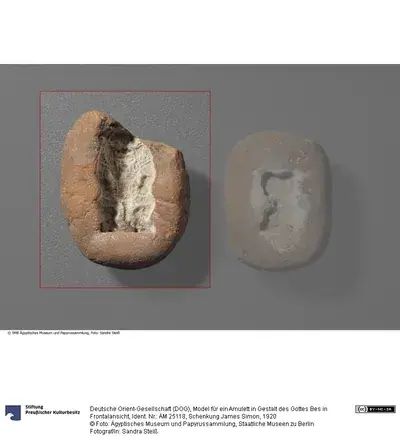 Model for an amulet in the shape of the God Bes in front view