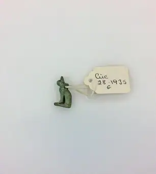 Cat amulet, blue-green glazed composition, Egypt, Late or Ptolemaic Period