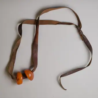 Jewellery, amber beads leather strap, India