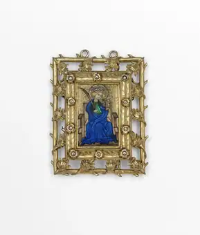 Reliquary pendant depicting St Catherine of Alexandria , silver, silver-gilt, enamel and rock crystal