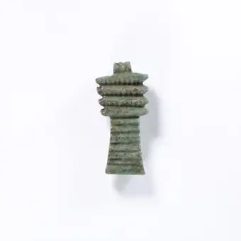 Djed pillar amulet, green glazed composition, Egypt, Late or Ptolemaic Period