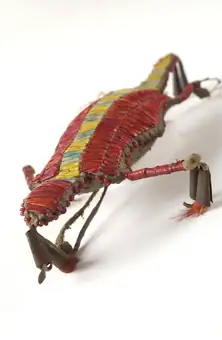 Sioux Indian amulet in the form of a turtle, worn by girls to ward off illness. Said to contain the umbilical cord of the wearer. Decorated in quills. Northern Plains