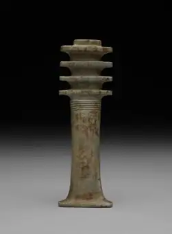 Djed pillar amulet, green glazed composition, Egypt, Late Period
